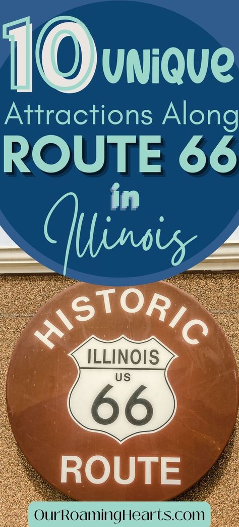 Route 66 in Illinois has plenty to offer visitors! From charming towns to unique attractions, there's something for everyone to enjoy. #route66 #illinois #travel #ourroaminghearts #attractions #mustsee #thingstodo #vacation | Route 66 | Attractions | Illinois | Things to do | Traveling | Vacation | Route 66 Map, 50 States Travel, Route 66 Attractions, Flying With Kids, Route 66 Road Trip, Road Trip Map, Drive In Movie, Travel Vlog, Covered Bridges