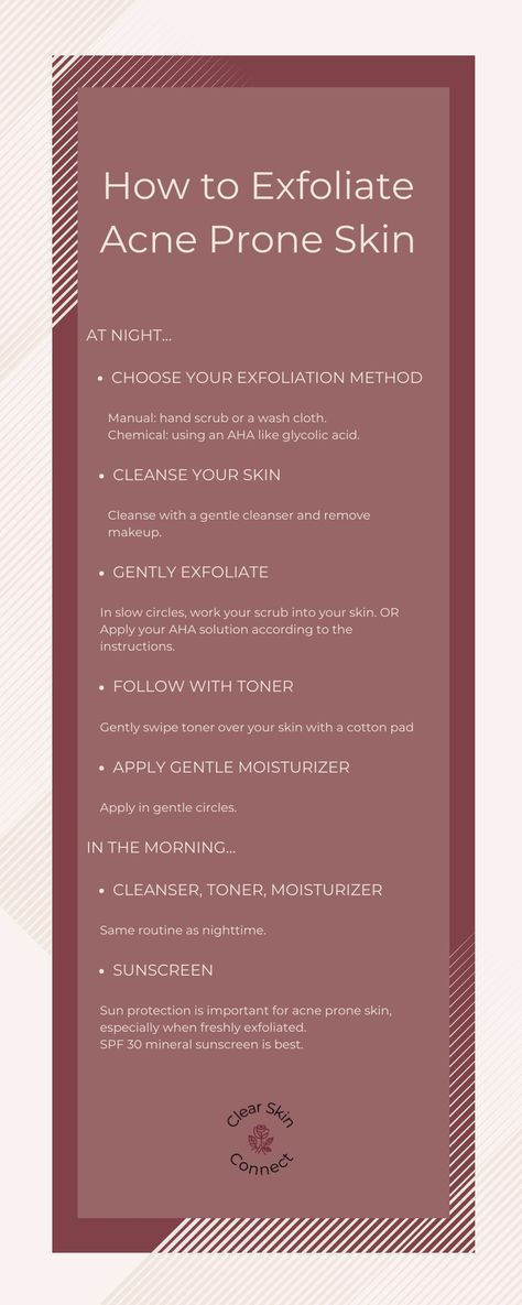 Simplying your exfoliation routine. Skin Infographic, Exfoliation Routine, Hand Scrub, Skin Cleanse, Gentle Cleanser, Glycolic Acid, Cotton Pads, Acne Prone Skin, Makeup Remover