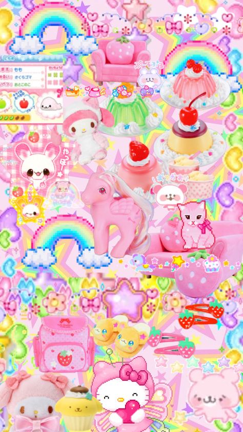 Anime Kawaiicore Wallpaper, Candycore Wallpaper, Colorful Kawaii Wallpaper, Kawaii Rainbow Wallpaper, Kawaiicore Wallpaper Iphone, Kawaii Core Background, Cute Wallpapers Rainbow, Wallpaper Aesthetic Kawai, Cute Core Background