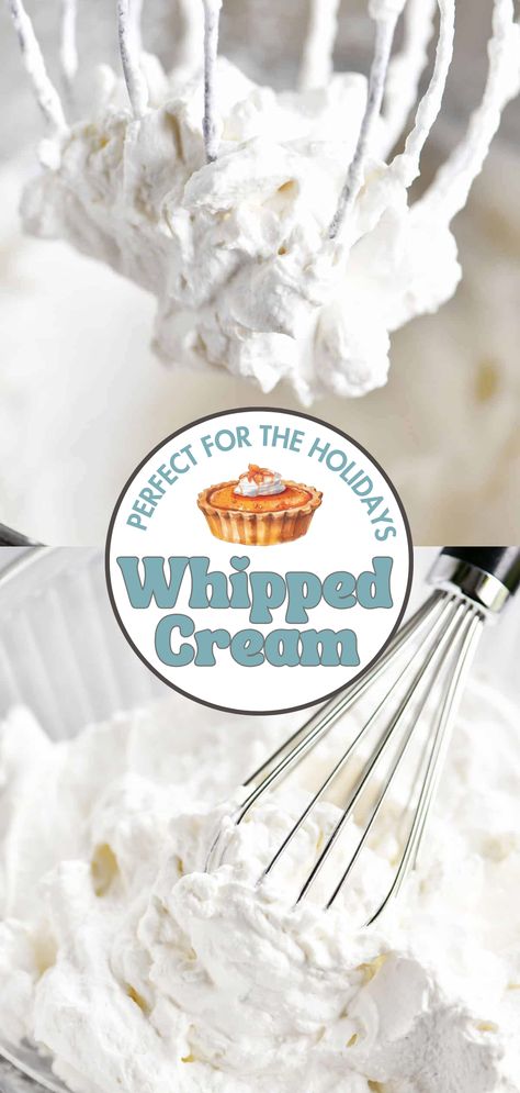 This homemade Whipped Cream Recipe is light and airy while still holding its shape. Includes tips and tricks as well as how to make flavored whipped cream! Home Made Cool Whip Recipes, Thick Whipped Cream Recipe, Stiff Whipped Cream For Piping, How To Make Homemade Whipped Cream, How To Make Whipped Cream, Homemade Whipped Cream Easy, Juicy Turkey Recipes, Home Made Whipped Cream, Whipping Cream Recipe