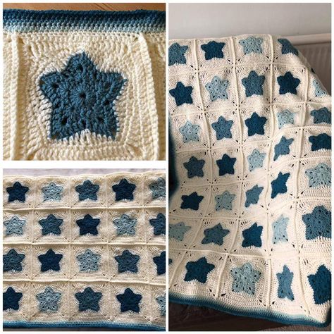 Sun Moon And Star Crochet Blanket, Crochet Granny Square Star Blanket, Crochet Blanket Ideas Aesthetic, Crochet Blanket With Stars, Star Granny Square Blanket, Crochet Star Square, Star Granny Square Crochet Pattern Free, Crochet Blanket Star, Star Granny Square Pattern