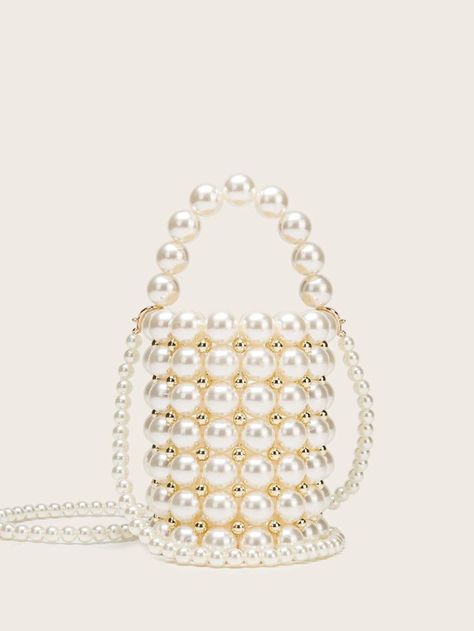 2 In 1 Faux Pearl Beaded Bucket Bag | SHEIN USA Beaded Bucket Bag, Hand Beaded Bag, Bags For Teens, Pearl Bag, Beaded Handbag, Basket Bag, Pearl Types, Beaded Bags, Womens Tote