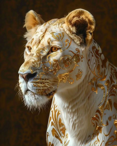 This is probably nothing new as it was quite easy to achieve but its very pretty 💕 . . #animals #cats #oriental #golden #aiart #cute #goldpattern 2024 Collage, Contemporary Sculpture Art, Collage Challenge, Drywall Art, Warrior Outfit, Lion Love, Tiger Painting, Spirit Animal Art, Gold Animals