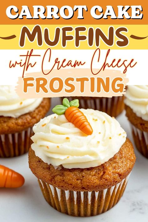 These carrot cake muffins with cream cheese frosting are a deliciously moist treat, filled with warm spices, applesauce, and naturally sweet carrots. Carrot Muffins With Applesauce, Carrot Muffins Moist, Vegan Carrot Cake Muffins, Muffins With Cream Cheese Frosting, Carrots Cake, Healthy Carrot Muffins, Desserts For 2, Healthy Carrot Cake Muffins, Muffins With Cream Cheese