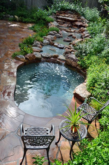 Small Pools With Waterfalls, Natural Looking Pool Backyards, Natural Plunge Pool Ideas, Small Free Form Pools, Small Natural Pools Backyard, Small Swimming Pond, Pools That Look Like Ponds, Small Lagoon Pool Backyard, Pool That Looks Like A Pond