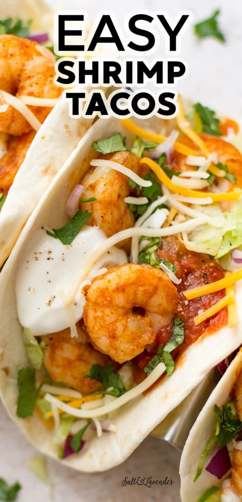 Shrimp Recipes Tacos Easy, Recipes For Shrimp Tacos, How To Season Shrimp For Tacos, Chuys Shrimp Tacos Recipe, Fish And Shrimp Tacos Recipes, Shrimp Tacos With Frozen Cooked Shrimp, Taco Recipes Shrimp, Homemade Shrimp Tacos, Soft Shrimp Tacos