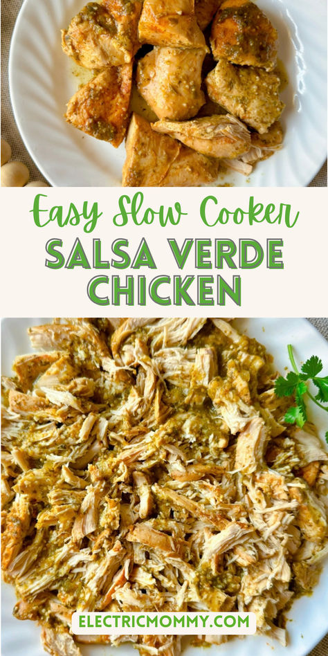 Simple recipe for the most delicious and flavorful Salsa Verde Chicken. Chicken Dinner Crockpot, Salsa Verde Chicken Crockpot, Slow Cooker Salsa Verde Chicken, Healthy Crockpot Chicken, Shredded Chicken Burrito, Dinner Slow Cooker, Salsa Chicken Crockpot, Slow Cooker Salsa, Slow Cooker Shredded Chicken