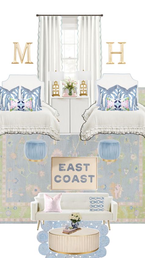 Traditional Style Dorm Dream Teen Bedrooms, Sorority House Rooms, Dorm Room Themes, Sorority Room, Preppy Dorm Room, College Dorm Room Inspiration, Dream Dorm Room, Coastal Preppy, College Dorm Room Essentials