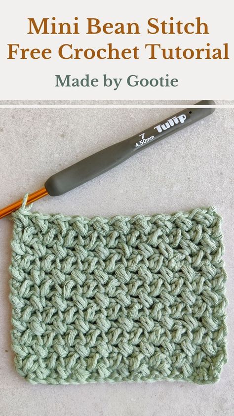 Mini Bean Stitch, Crochet Stitches Motif, Crochet Bloggers, Bean Stitch, Crochet Stitches For Blankets, Dishcloth Crochet Pattern, Easy Crochet Stitches, Crochet Blanket Afghan, Crochet Stitches Video