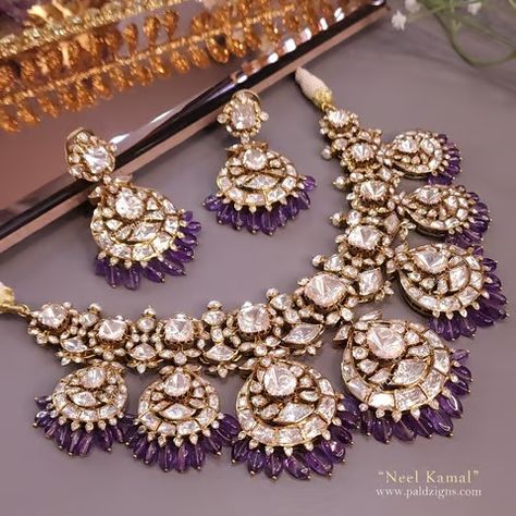 Neel Kamal Moissanite Polki Necklace Set Jewellery Design Gold, Uncut Jewellery, Jewellery Stones, Necklace Trends, Indian Brides Jewelry, Latest Gold Jewellery, Polki Necklace Set, Kalyan Jewellers, Polki Sets