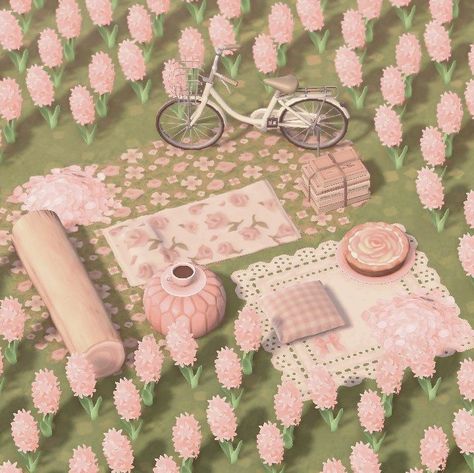 Acnh Pink Flower Design, Acnh Pink Interior, Acnh Pink Villager, Acnh Pink Aesthetic, Acnh Pink Springcore, Pink Cottage Core Animal Crossing, Acnh Pink Dirt Path, Pink Acnh Villagers, Pink Acnh Island Ideas