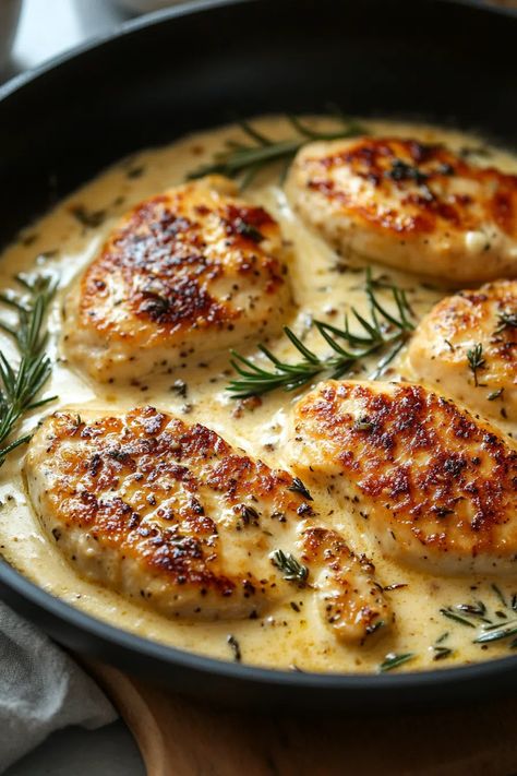 Creamy Rosemary Dijon Chicken - That Oven Feelin Rosemary Dijon Chicken, Creamy Rosemary Chicken, Rosemary Chicken Recipes, Rosemary Cream Sauce, Creamy Dijon Chicken, Dijon Mustard Chicken, Dijon Chicken Recipes, Chicken Freezer Meals, Lemon Rosemary Chicken