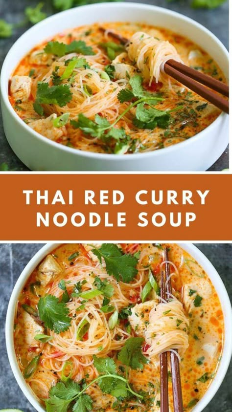 THAI RED CURRY NOODLE SOUP - WEEKNIGHT RECIPES Thai Red Curry Noodle Soup, Red Curry Noodle Soup, Curry Noodle Soup, Curry Noodles, Winter Vegetables, Makanan Diet, Think Food, Asian Cooking, Asian Dishes