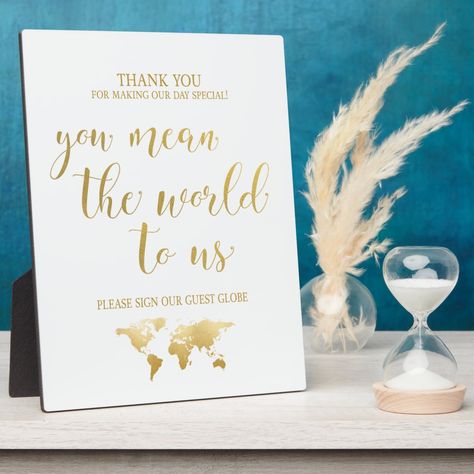 Gold World Map, Travel Theme Wedding, Nautical Wedding, Travel Wedding, Frame Display, Travel Themes, Plaque Sign, Guest Book, Globe