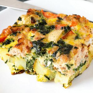 Veggie Loaded Potato Breakfast Bake - Paleo, Whole 30, Low Carb Egg Spinach Bake, Potato Breakfast Bake, Potato Egg Bake, Potato Egg Casserole, Veggie Egg Bake, Veggie Breakfast Casserole, Potato And Egg Breakfast, Spinach Breakfast, Spinach Bake