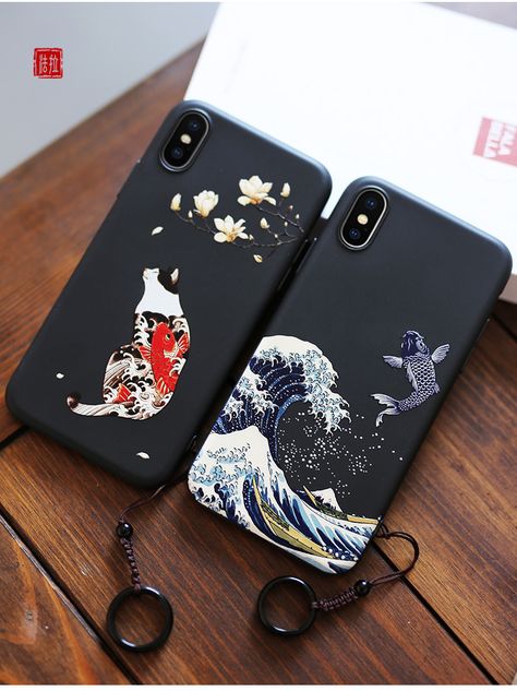 Great Emboss Phone case For Iphone XS MAX XS XR X 11 PRO MAX cover Kanagawa Waves Carp Cranes 3D Giant relief case FOR 7 8 PLUS-in Fitted Cases from Cellphones & Telecommunications on AliExpress Phone Painting, Wave Kanagawa, Designer Iphone Case, Beautiful Iphone Case, Japanese Art Styles, Iphone Features, Disney Cute, Silicone Iphone Cases, Art Iphone Case