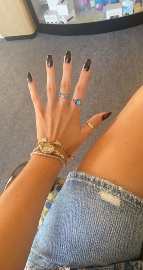 Black coffin acrylic nail inspo Black Nails Shapes, Nails To Do With Black Dress, Black Short Ballerina Nails, Mid Length Ballerina Nails, Black Nails Rectangle, Nails Short Coffin Black, Nail Ideas Medium Length Coffin Black, Black Dip Nails Coffin, Black Nail Design Coffin