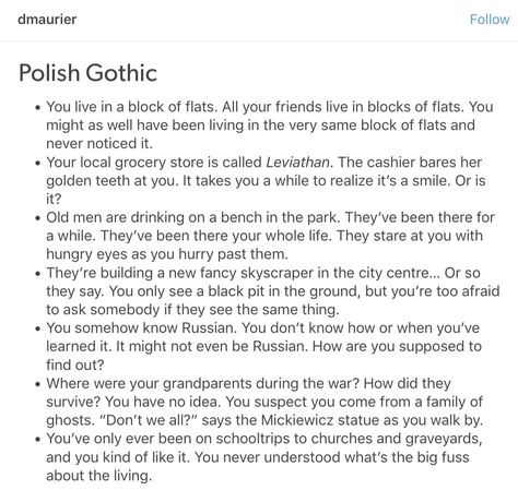 Polish Gothic / Regional Gothic Regional Gothic, Gothic Writing, American Gothic, Story Prompts, Aesthetic Words, Writers Block, Writing Advice, Story Writing, Story Inspiration