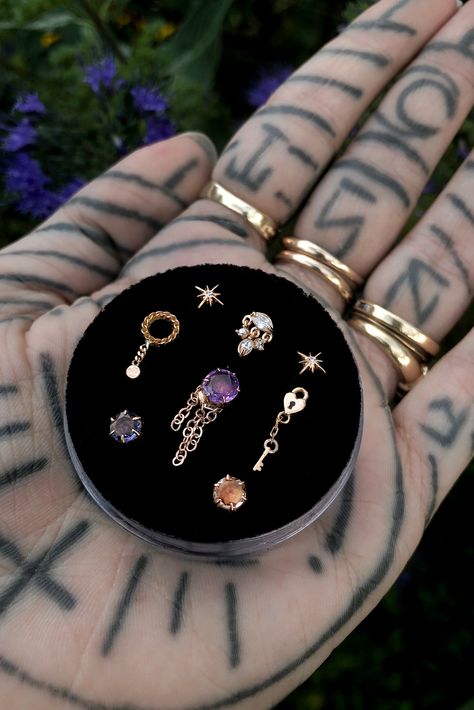 Celestial Helix Piercing, Multiple Nostril Piercings, Rose Gold Piercing, Coven Aesthetic, Ear Styling, Orbital Piercing, Unique Ear Piercings, Helix Piercing Jewelry, Piercing Studio