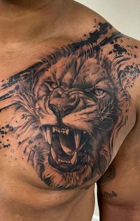 #tattoos Tattoos On Chest, Chest Tattoo Sketches, Lion Chest Tattoo, Eagle Chest Tattoo, Chest Tattoo Drawings, Lion Tattoo Sleeves, Wolf Tattoo Sleeve, Mens Lion Tattoo, Armor Tattoo