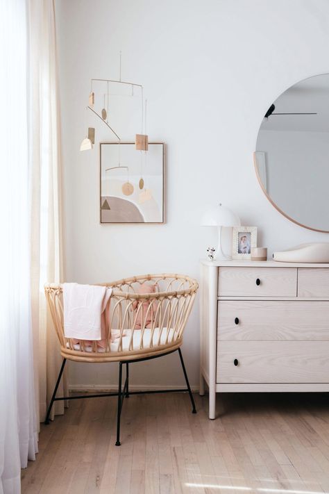 No Nursery? No Problem: 8 Creative Tips To Make Space For Your New Baby (+ A STYLIST'S HOUSE TOUR) - Emily Henderson Modern Girl Nursery, Nursery Design Girl, Sophisticated Nursery, Nursery Diy, Small Space Nursery, Doll Crib, Minimalist Nursery, Stylish Nursery, Kid Rooms