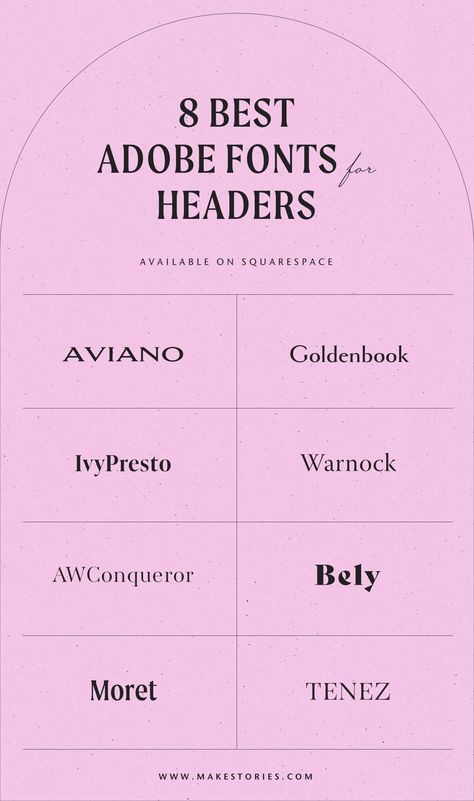 8 Best Adobe Header Fonts on Squarespace — MAKE STORIES Luxury Adobe Fonts, Best Adobe Illustrator Fonts, Adobe Font Pairings Logo, Font Pairing Adobe Fonts, Adobe Fonts Pairing, Adobe Express Fonts, Adobe Fonts Aesthetic, Adobe Fonts Logo, Aesthetic Adobe Fonts