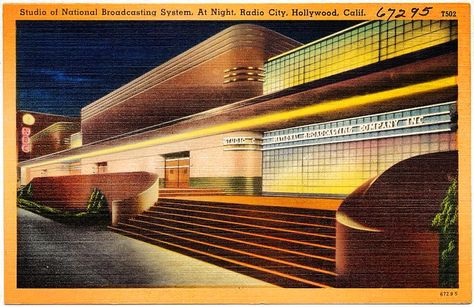 Radio City, Hollywood NBC Radio Studios Comic Book Script, Funky Buildings, Book Script, Streamline Moderne Architecture, City In The Sky, Art Deco Houses, 1930s Design, Bauhaus Architecture, Vertical Art