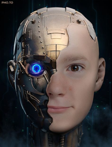 Androidify yourself in a photo with half robot face mask Robot Makeup, Robot Head, Cyborgs Art, Android Robot, Creation Photo, Arte Robot, Arte Cyberpunk, Cyberpunk Character, Montage Photo