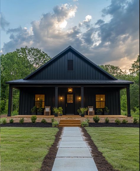 (1) Facebook Black Barndominium Exterior, Hunting Lodge Interiors, Dream Barndominium, Barndominium Exterior, Barndo Plans, Mobile Home Exteriors, Black Barndominium, Wraparound Porch, Barn House Design