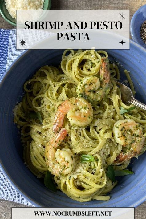 Shrimp and Pesto Pasta Shrimp And Pesto Pasta, Pesto Pasta Shrimp, Pesto Fettucini, Simple Shrimp Pasta, Shrimp And Pesto, Pesto Shrimp Pasta, Recipes Using Pesto, Shrimp Linguini, Shrimp Pasta Dishes