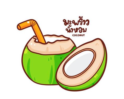 Cartoon Art Illustration, Coconut Juice, Juice Logo, Logo Hand Drawn, Fruit Splash, Notebook Doodles, Fruit Logo, Coconut Drinks, Fruit Cartoon