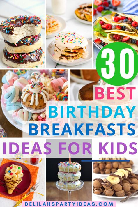 Breakfast Food For Birthday Party, Birthday Breakfast Bar Ideas, Breakfast Ideas For Birthday Party, Preschool Brunch Ideas, Kid Birthday Breakfast, 2nd Birthday Breakfast Ideas, Food Ideas For Morning Birthday Party, Morning Birthday Party Snacks, Fun Sleepover Breakfast Ideas