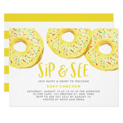 Yellow Watercolor Donuts Sprinkles Sip and See Invitation Sprinkle Birthday Party, Sip And See Invitation, Donuts Sprinkles, Cute Invitations, Sprinkle Birthday, Baby Sprinkle Invitations, Sprinkle Invitations, Sip And See, Yellow Watercolor