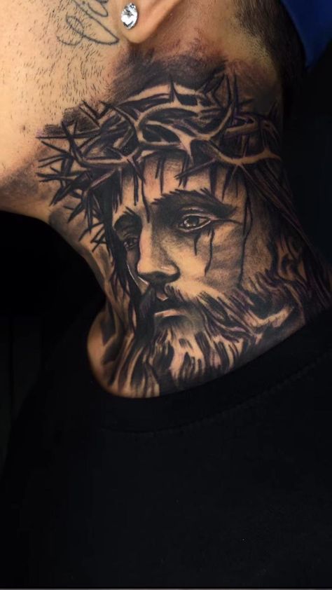 Jesus Neck Tattoo, Jesus Christus, Neck Tattoo, Tattoo Ideas, Jesus, Collage, Tattoos, Pins, Quick Saves