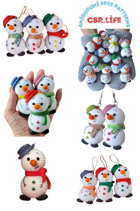 Little Cute Christmas Snowman Amigurumi Free Pattern Crochet Snow Man, Crochet Snowmen Patterns Free, Ornaments Crochet, Crocheted Snowman Pattern Free, Free Crochet Snowman Pattern, Crochet Christmas Keychain Pattern Free, Crocheted Christmas Decorations, Christmas Free Crochet Patterns, Crochet Stockings Free Pattern