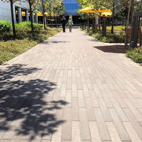 Our linear pavers look beautiful in a Running Bond pattern! 👌 #ackerstone #pavers #linearpavers #icpi Ackerstone Pavers, Landscape Paving, Paver Sidewalk, Paving Pattern, Paving Design, Bike Lane, Look Beautiful, Landscape Pictures, Outdoor Spaces