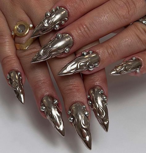 ❤️‍🔥 . . . . #nails #nailart #nailsart #nailsofinstagram #nails💅 #nailsaddict #artwork #chrome #chromenails #flame #flamenails #piercing… | Instagram Nail Piercing, Nails Yellow, Shots Ideas, Crazy Nails, Gel Designs, Dream Nails, Funky Nails, Dope Nails, Chrome Nails