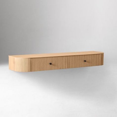 Ellington Floating Console (48") | West Elm Floating Game Console Shelf, Floating Media Cabinet, Game Console Shelf, Entryway Floating Shelves, Floating Media Console, Modern Kitchen Island Design, Floating Console, Wall Shelves Living Room, Floating Tv Unit