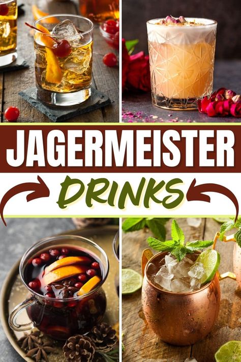 Try these Jagermeister drinks for cocktails with a kick! From an old-fashioned to a mule to sangria, happy hour just got an upgrade. Jaegermeister Drinks Recipes, Jagermeister Cold Brew Recipes, German Cocktails Recipes, Drinks With Jagermeister, Jagermeister Recipes, Jagermeister Drinks Recipes, Jager Cocktails, German Cocktails, Jagermeister Cocktails