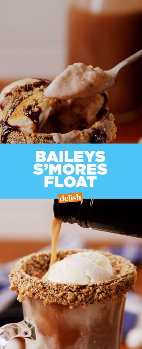 These Baileys S'mores Floats Win Summer Baileys Irish Cream Recipes, Boozy Hot Chocolate, Float Recipes, Baileys Recipes, Alcoholic Desserts, Recipes Appetizers And Snacks, Cocktail Desserts, S'mores, Frozen Drinks