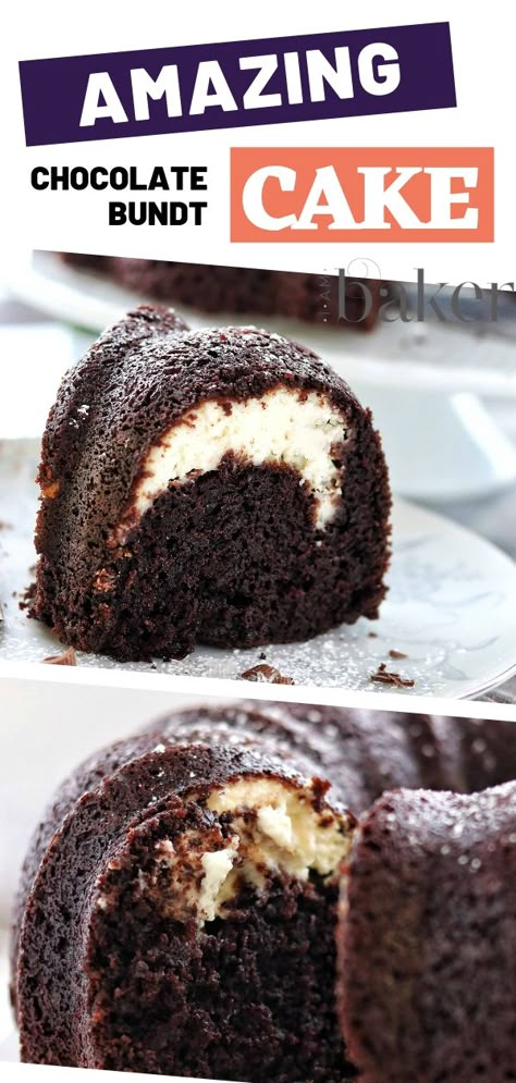 An easy recipe dessert for the best cake ever! This Chocolate Bundt Cake with Cream Cheese Filling has the perfect crumb, almost falling apart in your mouth. This is something that you will love and you shouldn't miss! Check this out and try it yourself! Cake With Coffee, Chocolate Bundt, Bundt Cake Recipes, Chocolate Bundt Cake, Glazed Donut, Salty Cake, Sweet Coffee, Savory Cakes, Gateaux Cake