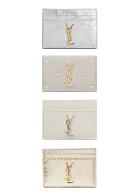 Ysl Wallets, Card Holder Aesthetic, Ysl Card Holder, Ysl Wallet, Vanilla Girl Aesthetic, Dream Wishlist, Gold Wallet, Cute Wallets, Acrylic Nails Coffin Pink