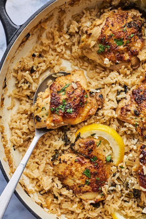 One Pan Greek Chicken and Rice | Olive & Mango Olive And Mango, One Pot Greek Chicken And Rice, One Pan Greek Chicken, Greek Chicken And Rice, Greek Chicken Breast, One Pot Chicken And Rice, Greek Sauce, Greek Rice, Sausage Rice