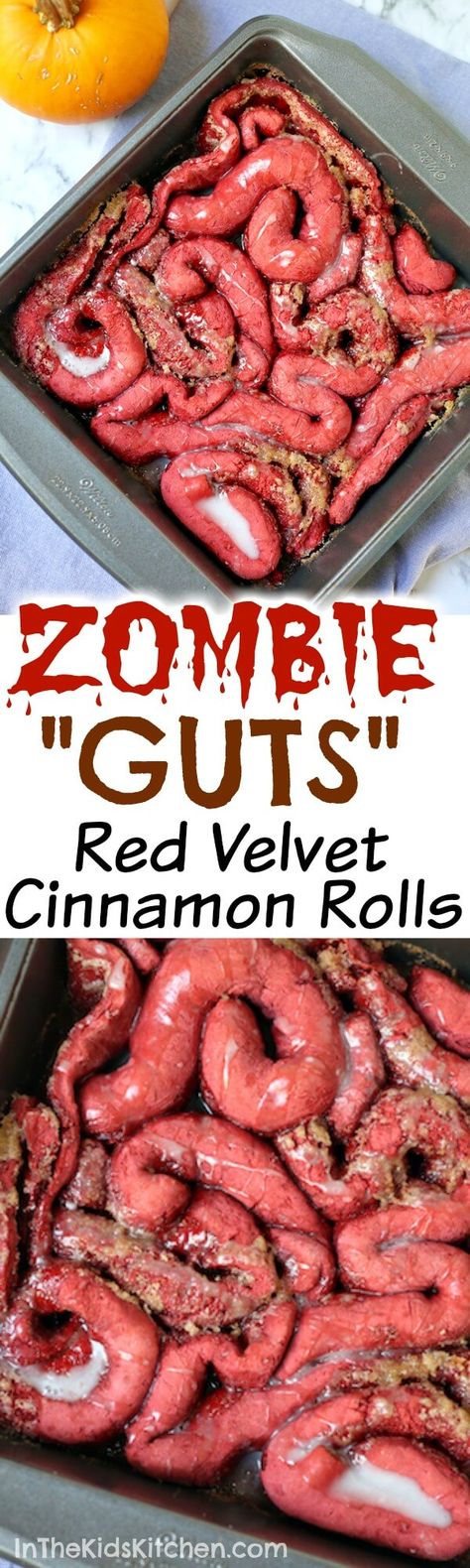 Zombie Guts Red Velvet Cinnamon Rolls Halloween Sweets Ideas, Halloween Cinnamon Rolls, Red Velvet Cinnamon Rolls, Creepy Halloween Food, Halloween Sweets, Halloween Baking, Cinnamon Bun, Halloween Dinner, Halloween Goodies