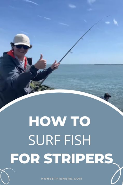 How To Surf Fish For Stripers Striper Fish, Surf Fishing Tips, Saltwater Fishing Gear, Striper Fishing, Fly Fishing Gear, Surf Fishing, Beach Fishing, Pier Fishing, Fishing Equipment