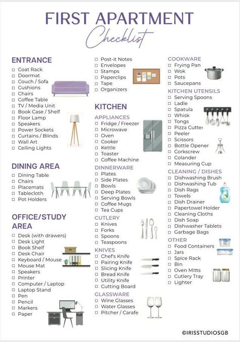 Home Essentials Checklist, New Home Essentials Checklist, Checklist New Home, First Home Checklist, Home Checklist, First Apartment Tips, New Home Essentials, First Apartment Essentials, New Home Checklist