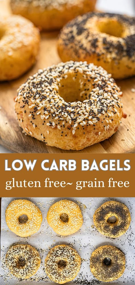 This delicious homemade bagels recipe is easy to make and loaded with protein! These are low carb, gluten free, sugar free and grain free. Don't be intimidated to make your own low carb bagels, these are easy to prepare and a have a fabulous texture! #lowcarb #glutenfree #highprotein Gluten Free Bagel Recipe, Sugar Free Bread, Bagel Recipe Easy, Bagels Recipe, Low Carb Gluten Free Recipes, Low Carb Bagels, Lauren Kelly, Gluten Free Bagels, Low Carb Biscuit