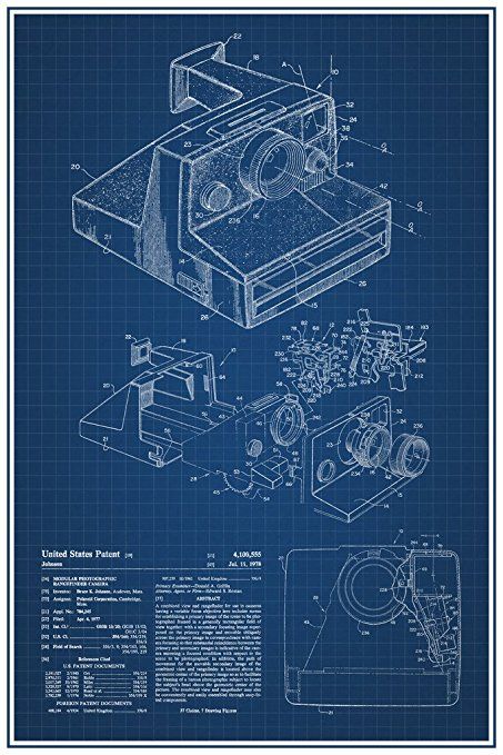 Polaroid Instant Camera Retro Official Patent Blueprint Poster 12x18 Blueprint Aesthetic, Camera Blueprint, Lab Poster, Diagram Poster, Diagram Drawing, Blueprint Design, Drawing Cool, Sketch Poster, Blueprint Drawing