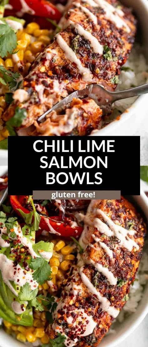 Chili Lime Salmon, Baked Chili, Salmon Bowls, Meal Prep Dinner, Corn Avocado, Chipotle Aioli, Bowls Recipes, Lime Salmon, Healthy Bowls Recipes