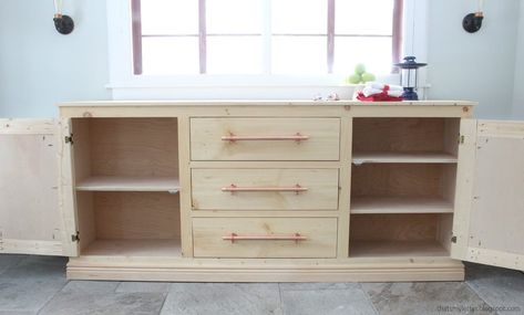 Long Buffet Cabinet, Extra Long Sideboard, Long Sideboard, Dining Room Storage Cabinet, Diy Sideboard, Diy Remodeling, House Storage, Buffet Hutch, Making Furniture